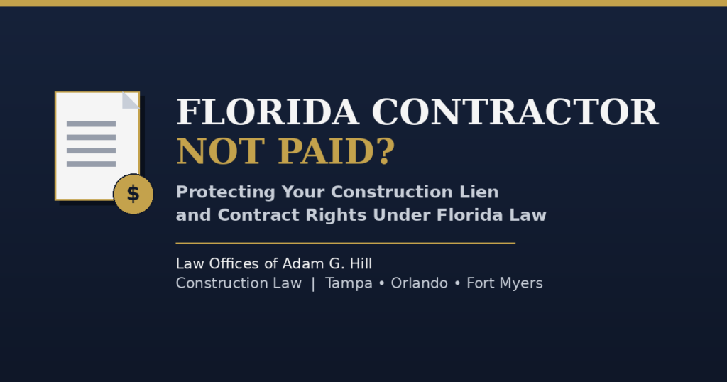 Florida contractor not paid - construction lien and contract rights